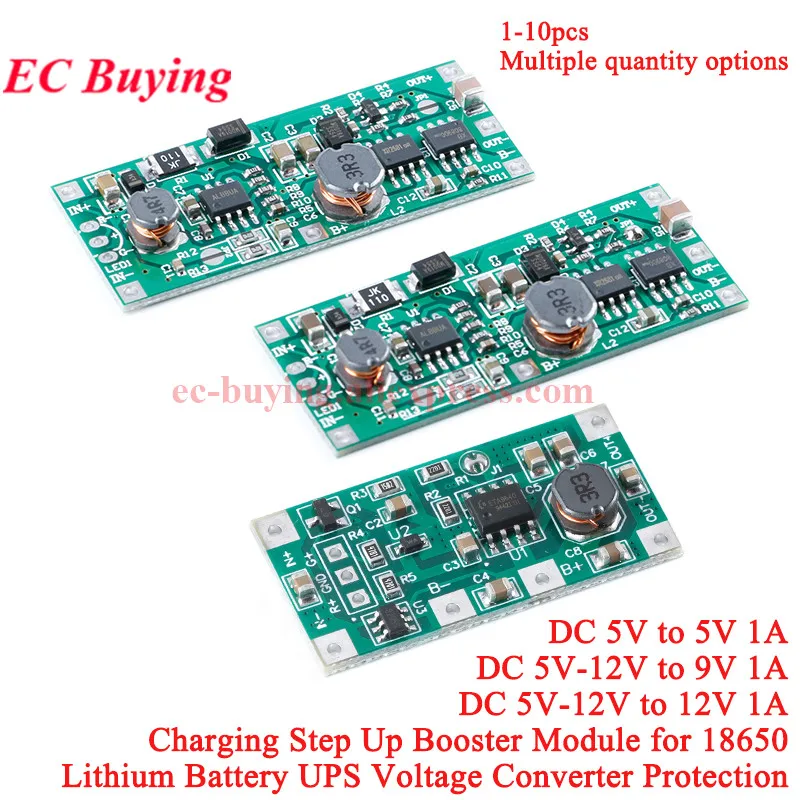 1-10Pcs DC 5V 9V 12V Charging Step Up Booster Module for 18650 Lithium Battery UPS Voltage Converter Protection Uninterruptible