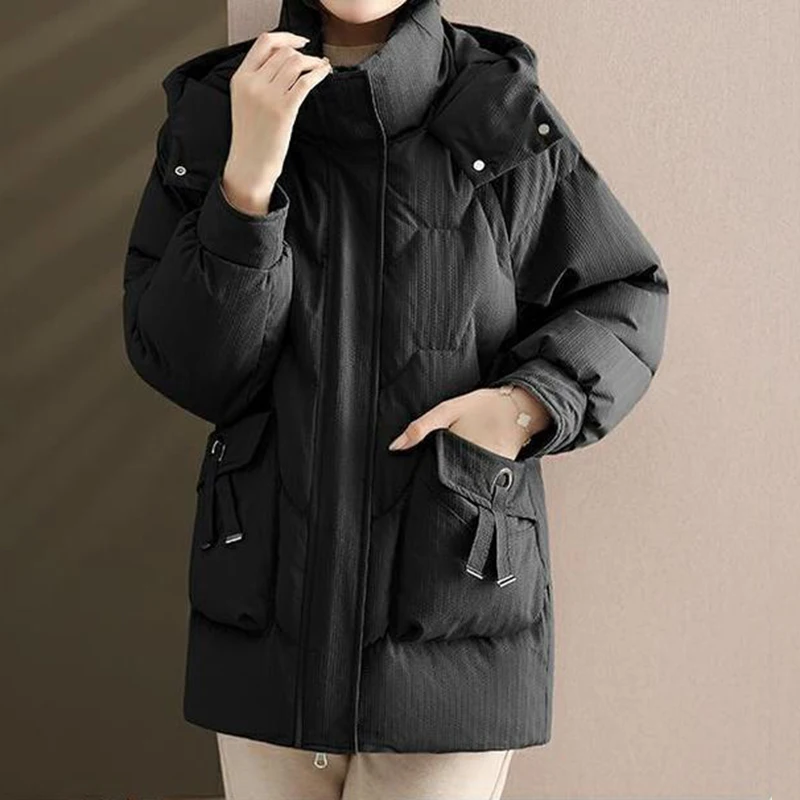 Piumino lungo da donna in piumino d'anatra con cappuccio, cappotto caldo e spesso, soprabito femminile ampio, capispalla casual freddo, piumino d'anatra bianco, inverno, nuovo