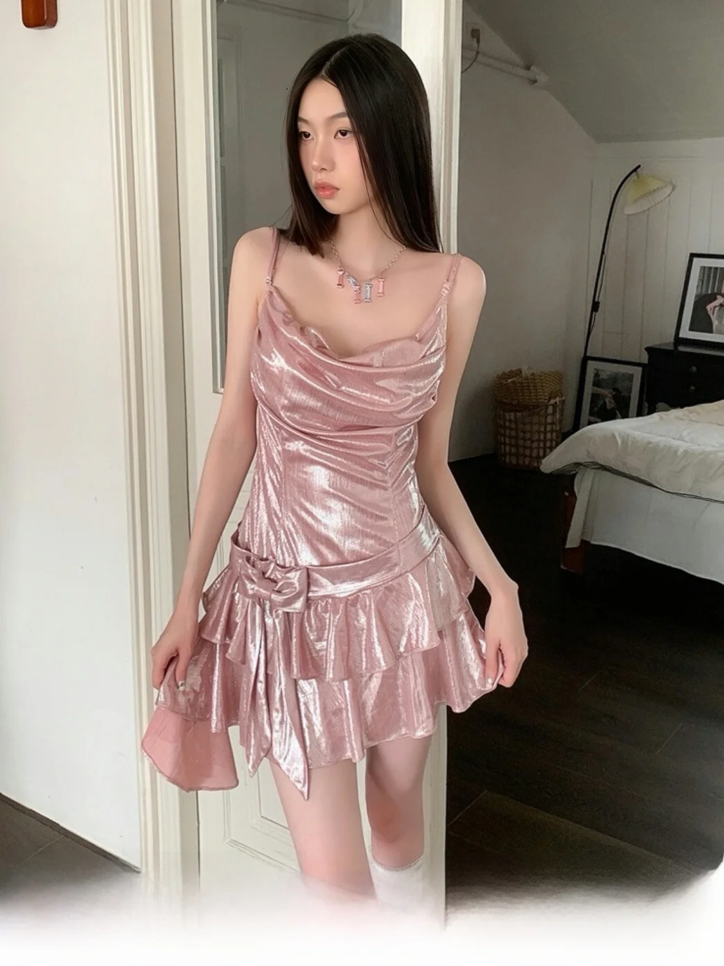 

Романтическая бретелька ort Dr MOXI, летняя утягивающая юбка трапециевидной формы розового золота с высокой талией, сексуальная цельная юбка без насадок Dr