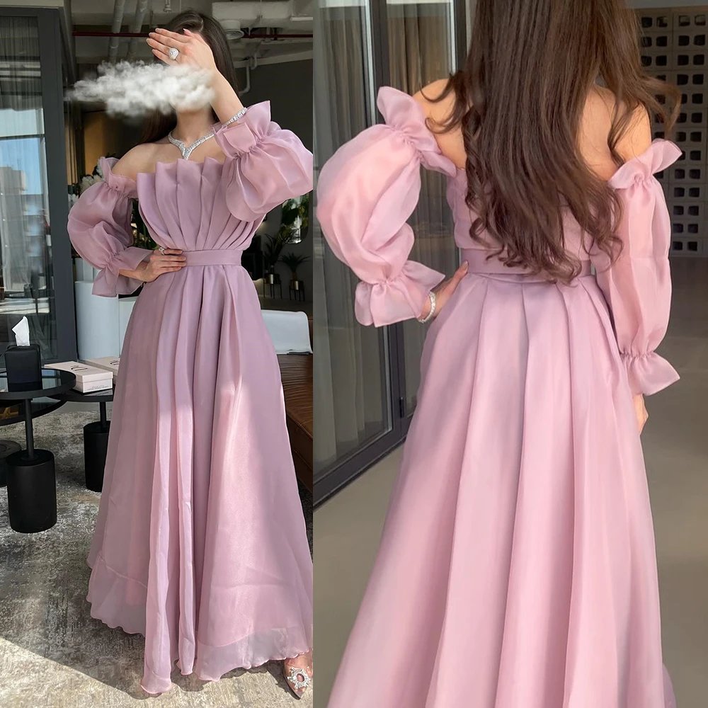 

Sexy Backless A-line Illusion Prom Gown Scalloped Long Sleeve Ruffles Vintage Evening Dresses Middle Eastern Style Vestidos