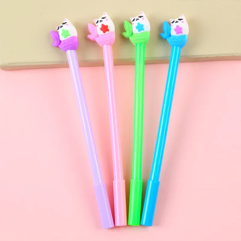 50PCS Creative Stationery Cartoon Mermaid Gel Pen Lovely Imitation Fish Tail Learning Stationery Needle Pipe Water PenGel Pens