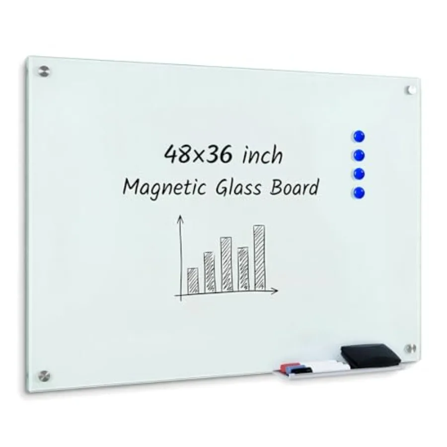 

Магнитная стеклянная доска для записей 48 x 36 дюймов, закаленная, безрамная, для сухого стирания, для офиса, дома и школы