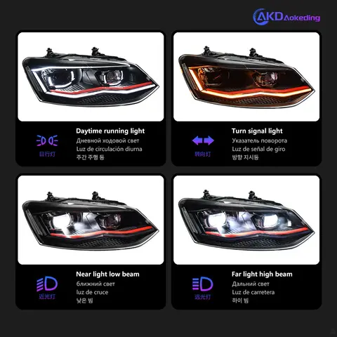 AKD Bilstyling för VW Polo Strålkastare 2009-2018 LED-strålkastare DRL Hidden-strålkastare Bi-Xenon-ljus Tillbehör 8 best sales Polo-strålkastare - №4