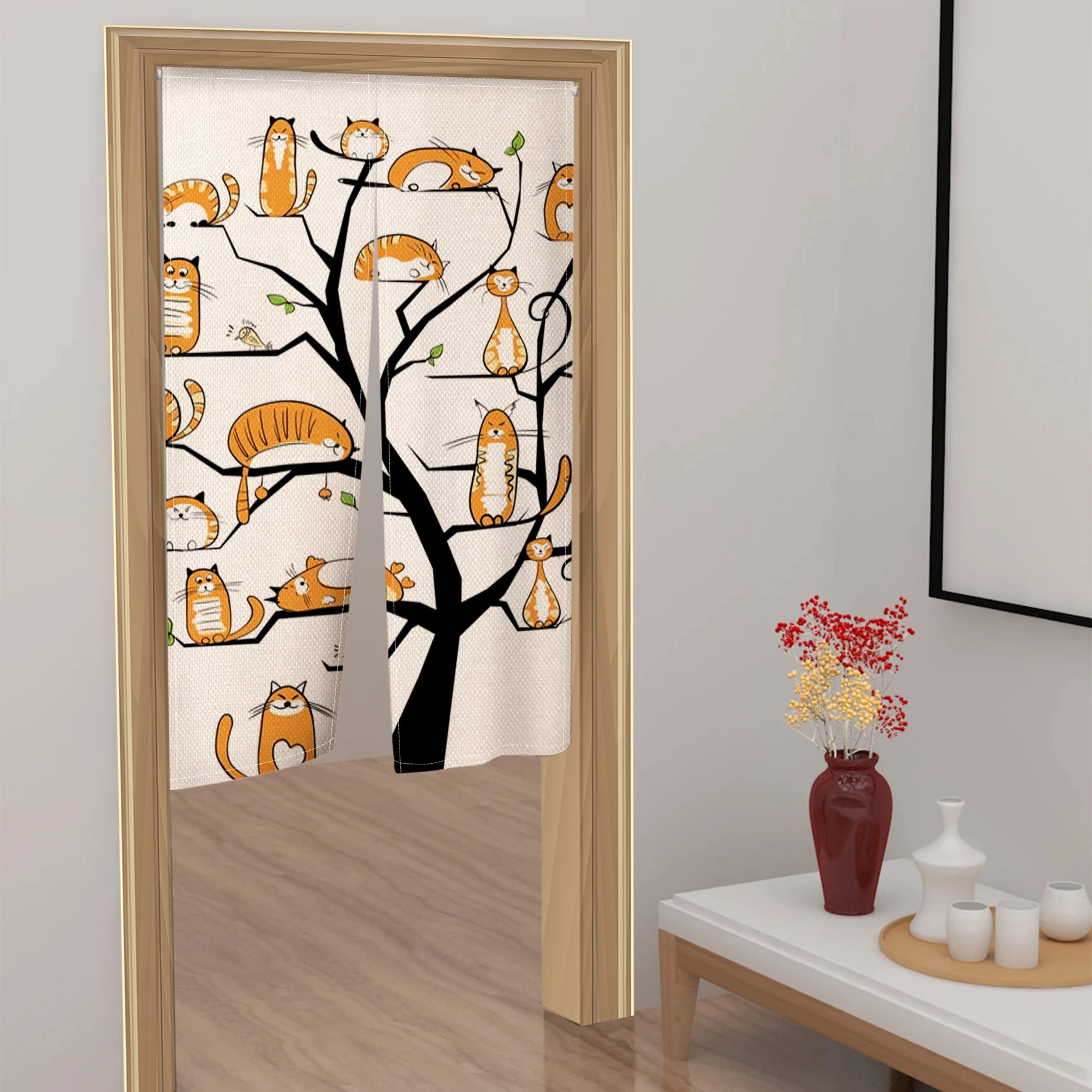 Cartoon Cat Japanese Door Curtain for Kitchen Izakaya Bedroom Entrance Hanging Curtains Privacy Partition Hanging Half-Curtain