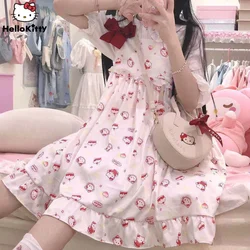 Sanrio Cute Hello Kitty Lolita Dress Girl Kawaii Chic Elegant Dress Y2k Traf Suspender Loose Women's Summer Sleeveless Skirt