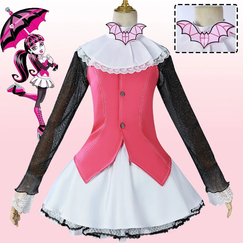 Draculaura Cosplay Costume Anime Monster Fantasy High School Pink Skirt Uniform Girls Women Halloween Carnival Women Comic Con