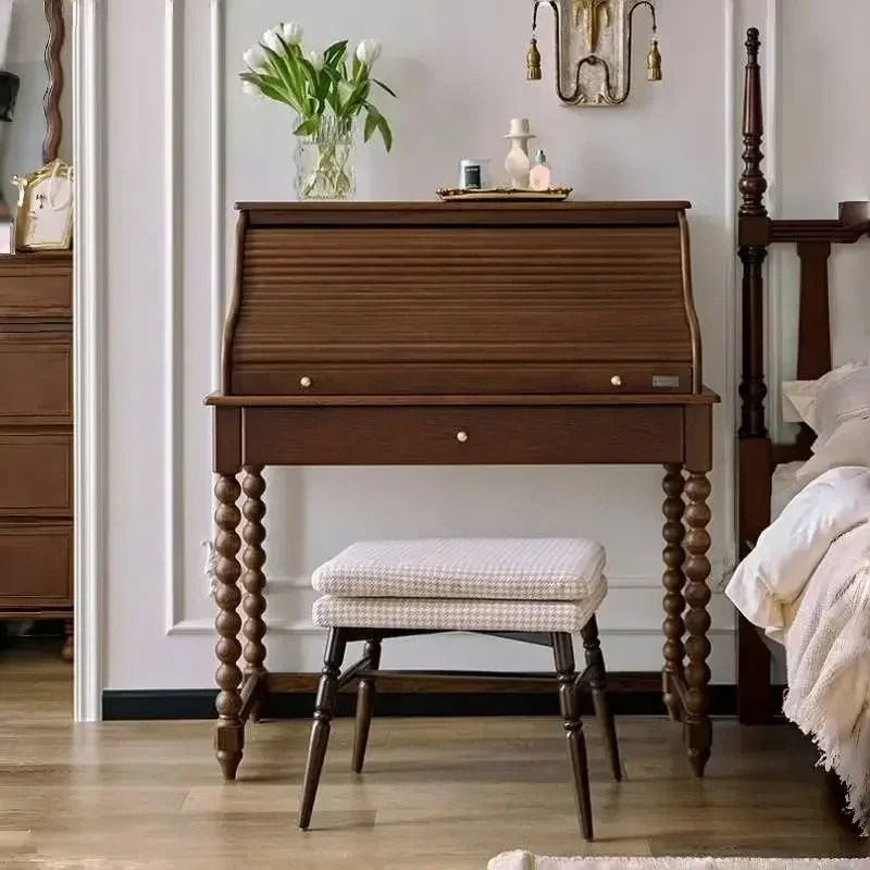 

Medieval organ roller shutter dresser French retro solid wood small apartment makeup table American storage cabinet dresser