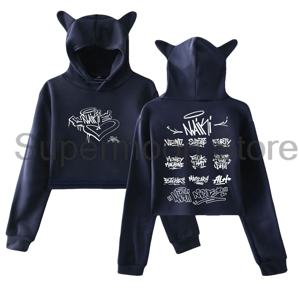 Nicki Nicole Naiki Merch Hoodie Female Cat Ears Hooded Sweatshirts Long Sleeve Crop Top Women's Clothes