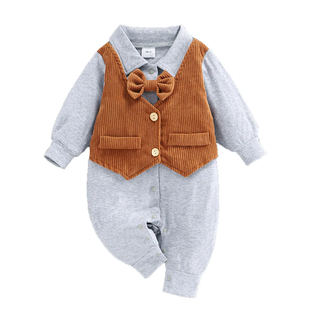 

Newborn Clothes Toddler Boy Grey Romper Baby Set Cotton Vest Long-sleeved Jumpsuit Boys Fashion Outfit 3 6 9 12 18 24M