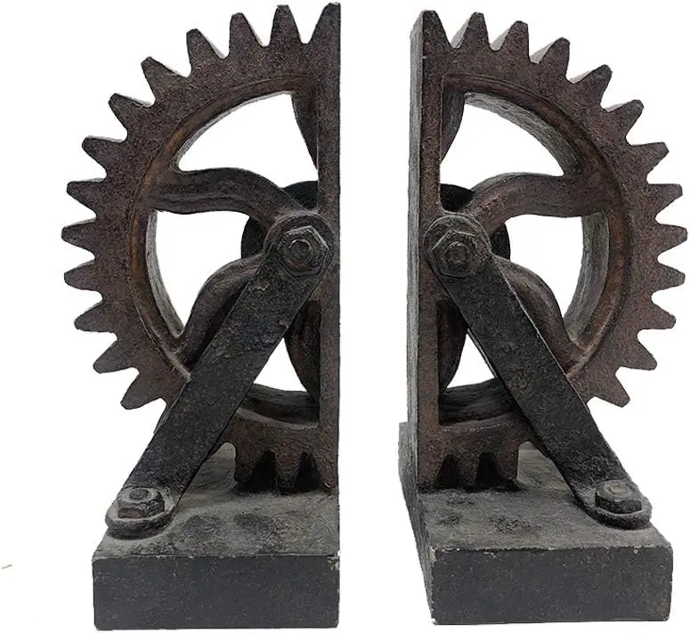 

Ind trial Gear Decorative Bookends, 6.3''Tall,Unique Steampunk Mechanical Wheel Art Book Ends for Shelves, Book Stopper