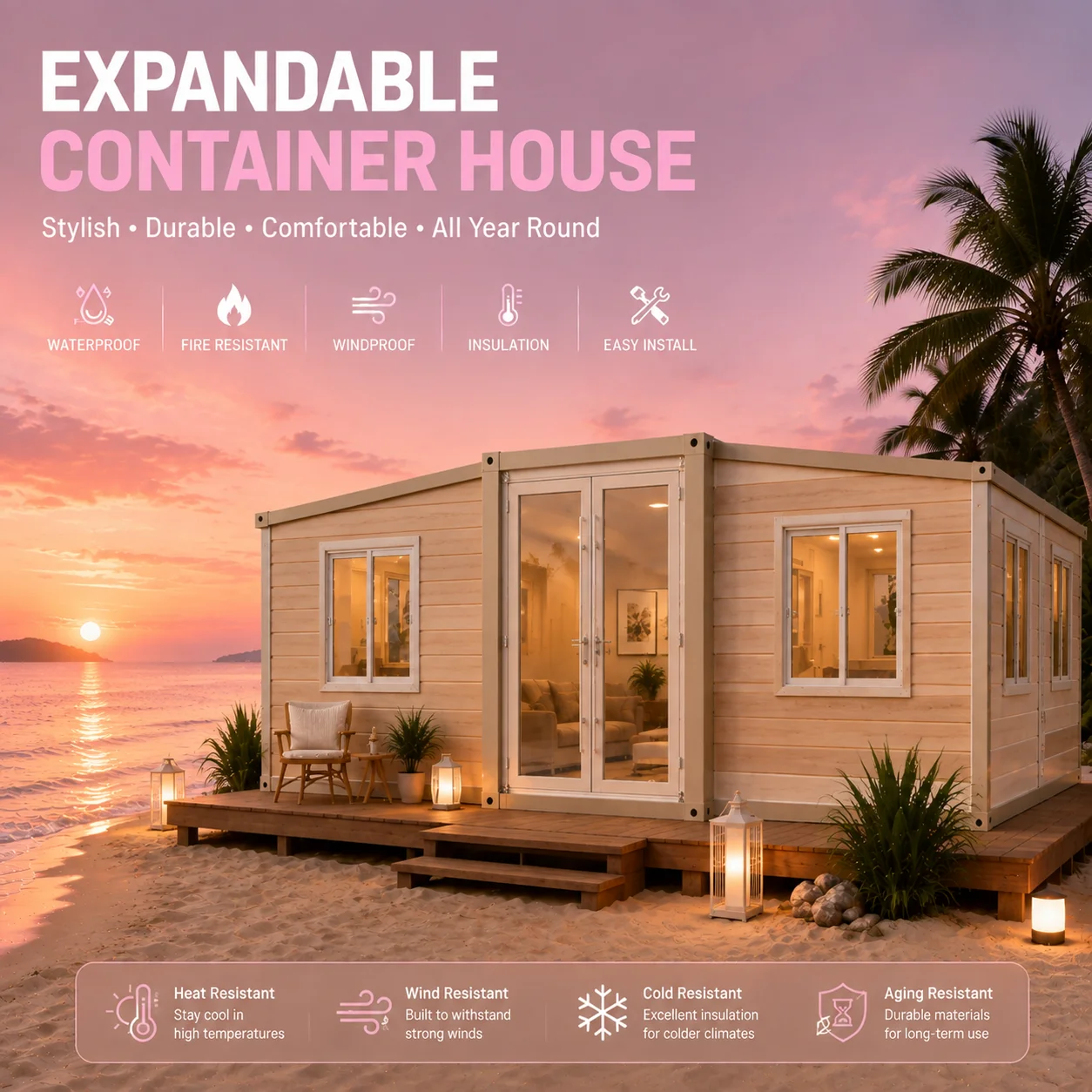 Expandable Container House Double Wing Folding Prefab Home Quick Installation Portable Modular Building for Construction Camp