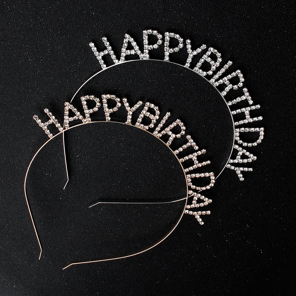 Glänzendes Strass-Stirnband mit englischen Buchstaben „Alles Gute zum Geburtstag“ für Frauen, Zinklegierungsmaterial, Party-Schmuck, beliebtes Haar-Accessoire – Detail 9