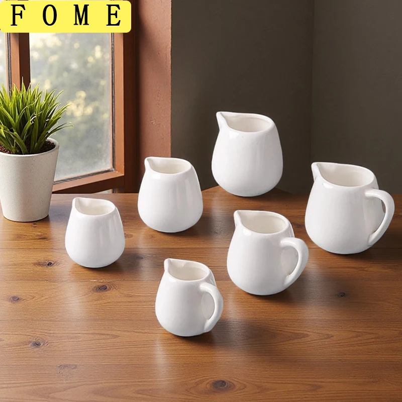 FOME Mini Ceramic Milk Jug With Handle Espresso Coffee Cream Jugs Kitchen Sauce Cup Serving Pitcher White Milk Cup