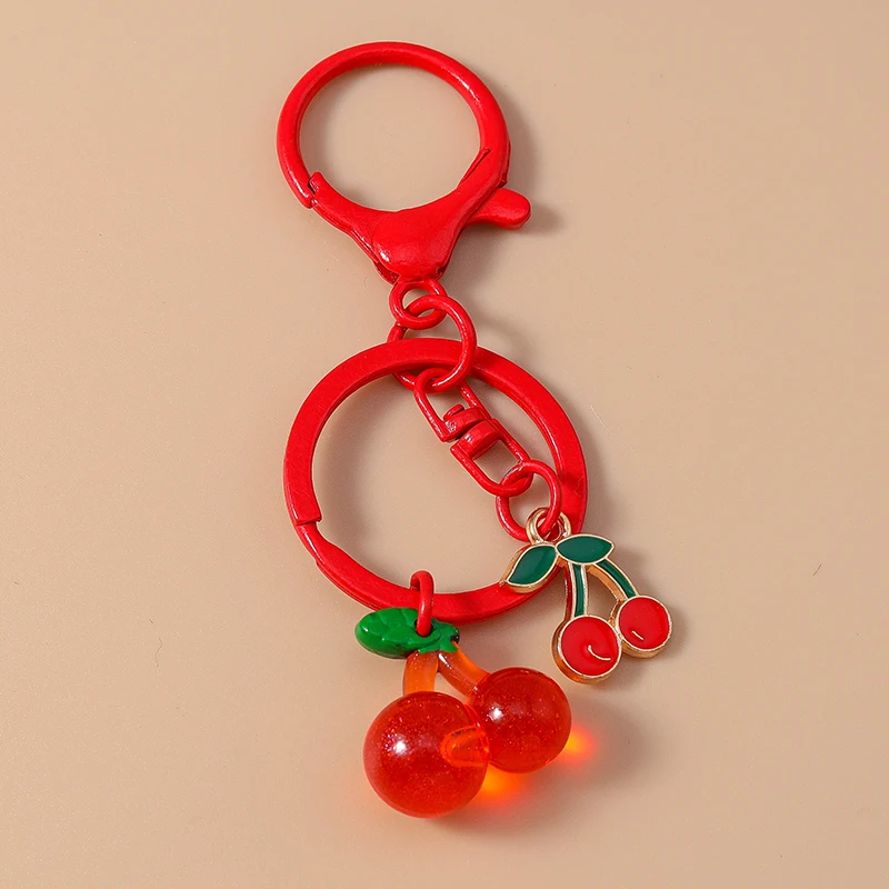 Cute Resin Simulation Fruit Cherry Keychain Chilli Key Ring Pendants for Women Girls Handbag Accessories DIY Jewelry Gift