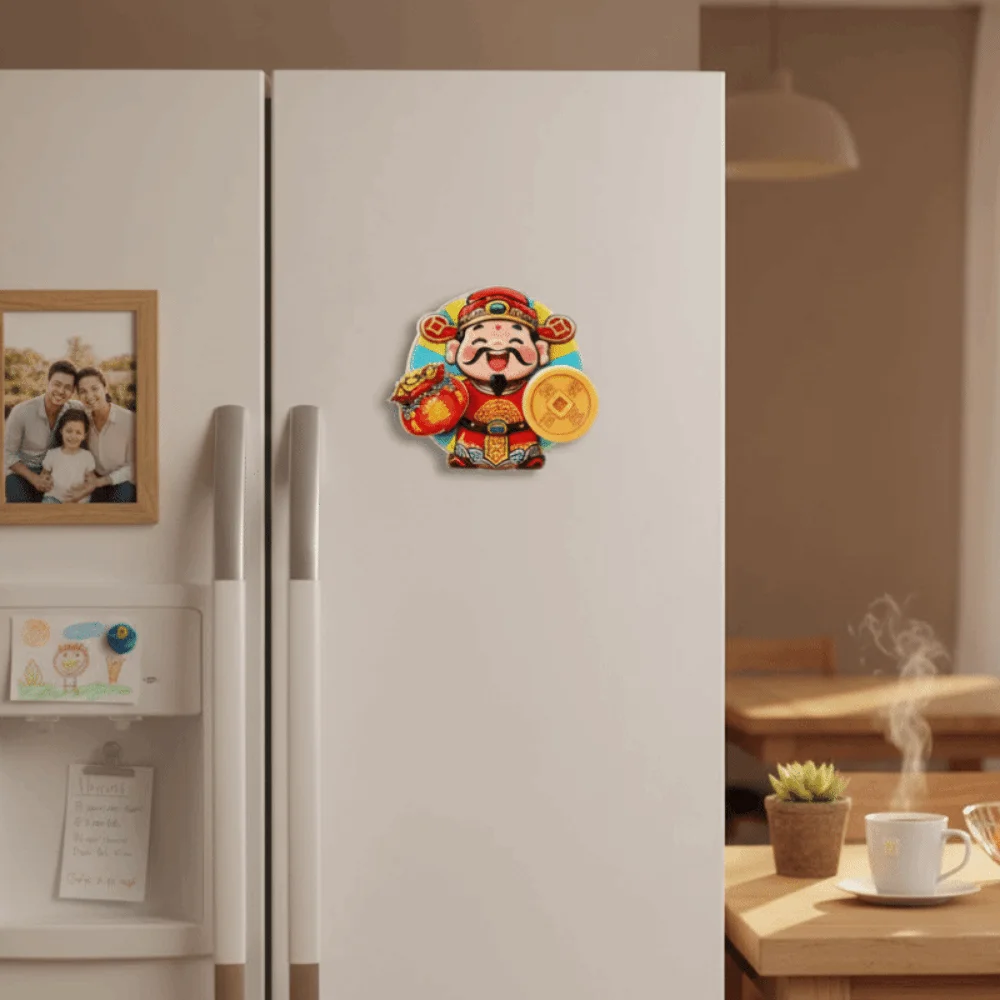 

3D Rotating Refrigerator Magnets Traditional Handmade New Year Magnetic Sticker God of Wealth Cartoon Horse Year Fridge Magnets