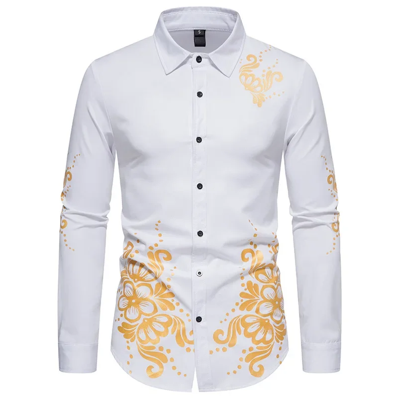 Dragon Pattern 3D Printing Long Sleeve Shirt Autumn Winter Single Breasted Slim Fit Button Retro Social Dress Shirt Street Wear