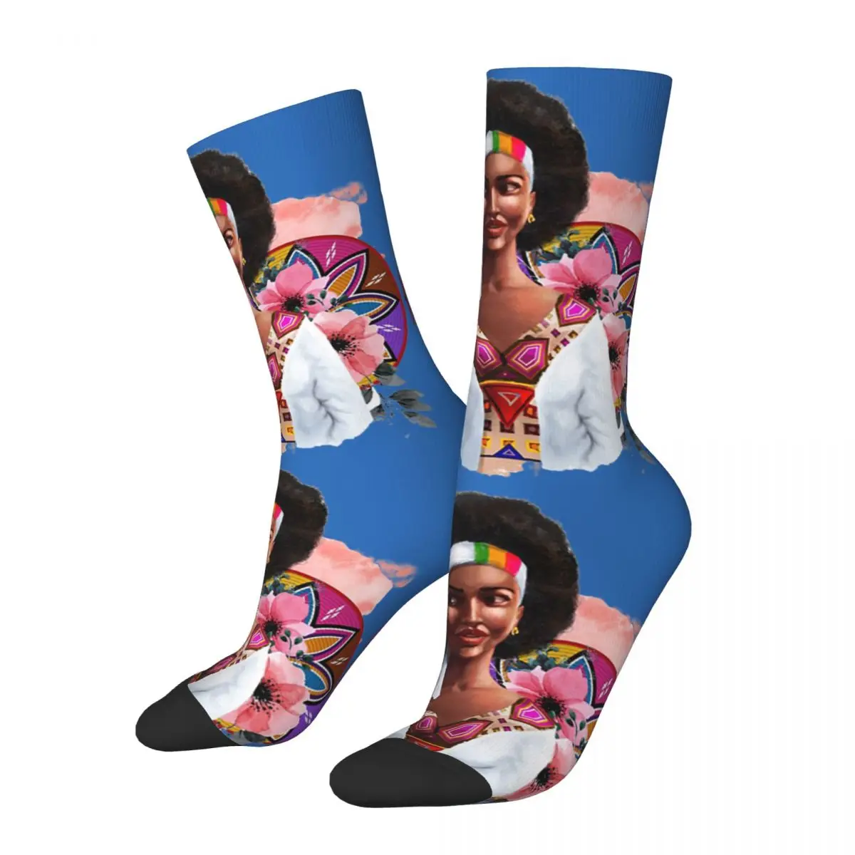 Funny Crazy Sock for Men Women Art Hip Hop Harajuku Ethiopian Cross Art Ethiopia Happy Seamless Pattern Printed Boys Crew Sock