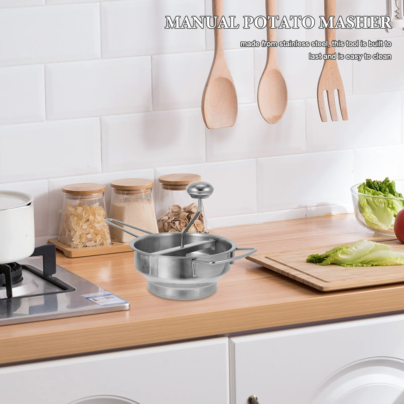 

Stainless Steel Mashed Potato Masher Ergonomic Grip Multi Use for Crushing Ingredients Portable Kitchen Gadget