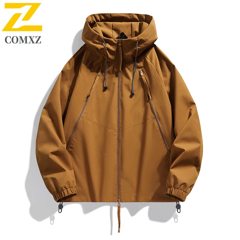 Jaqueta masculina com capuz blusão oversize 2025 novo outono à prova dwaterproof água preto caça trabalho acampamento solto fino softshell trench coats