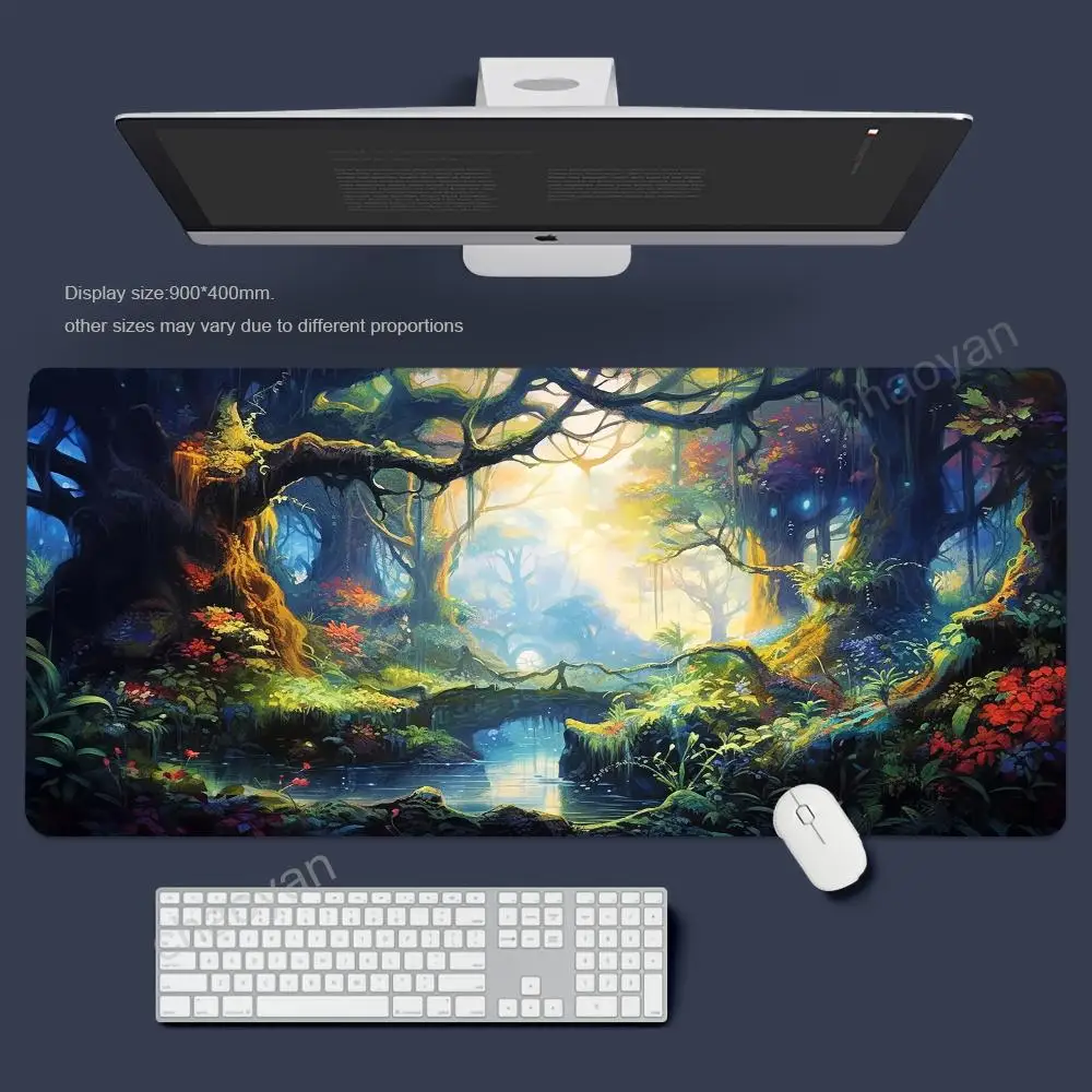 Large Forest Dream Deer Mousepad Deskpad XXL Desk mat Gaming Accessorys Office Natural Rubber Lock Edge Professional non-slip