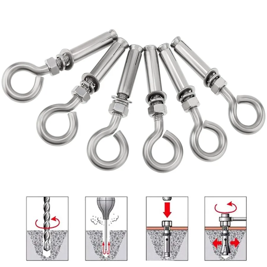 Bulloni a occhiello Corete 6 pezzi Bulloni a occhiello M10 in acciaio inossidabile Corete Ahor Ganci a vite per bulloni ad occhiello Heavy Duty Brick Aho Espansione