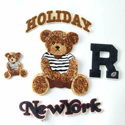One Set Large Embroidery Big Bear Patch Animal Cartoon Patches for Bag Badges Appliques Clothing FD-3032