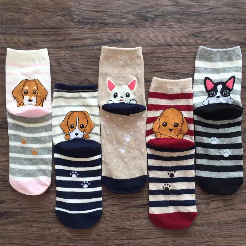 

5 Pairs New Spring and Summer Creative Cartoon Women Socks Casual Women Breathable Cotton Socks Lovely Dog Cat Socks