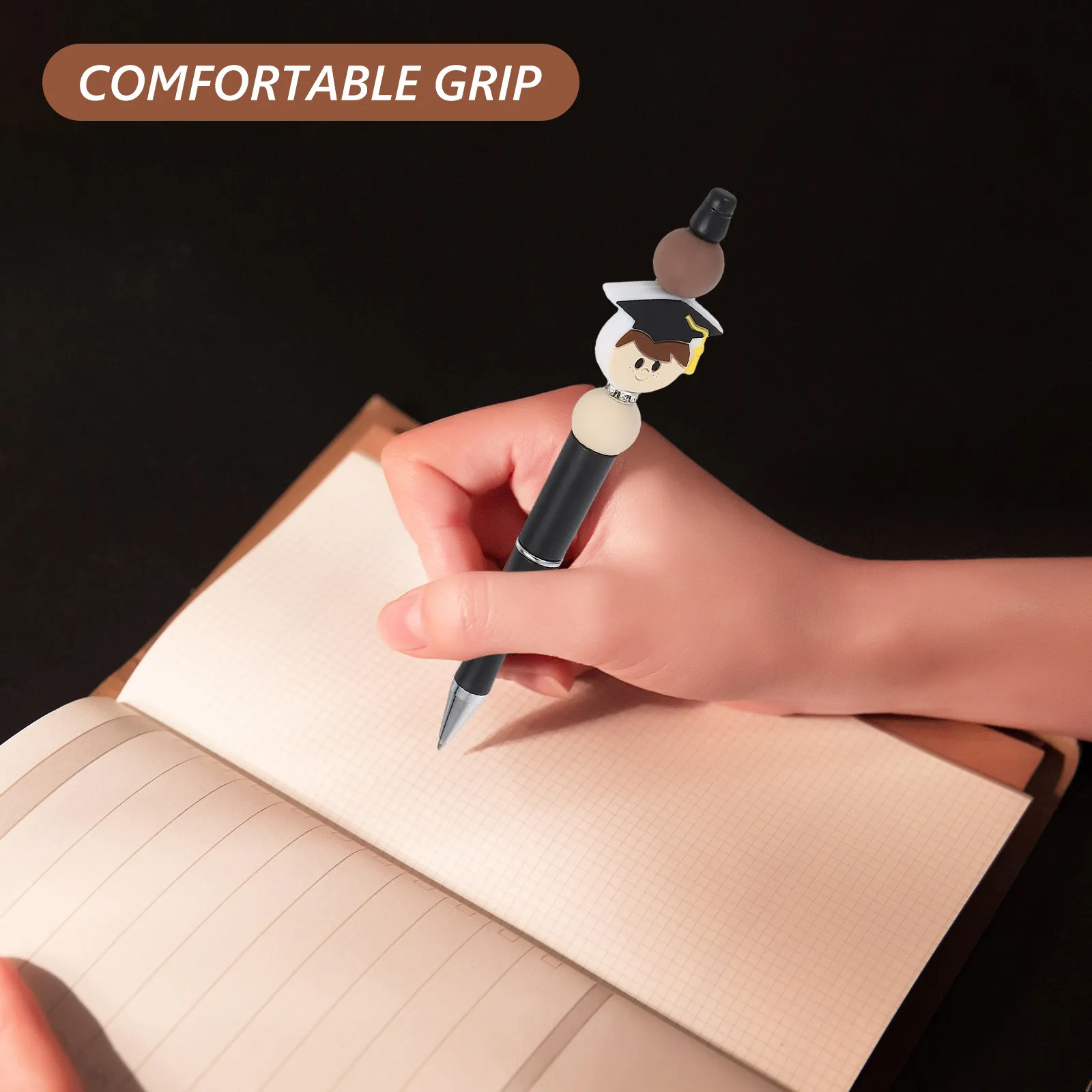 

Шариковая ручка с бусинами и дизайном в виде выпускной шапочки, стильный инструмент для письма, для школы, выпускного дня, офиса, дома, многоразовая