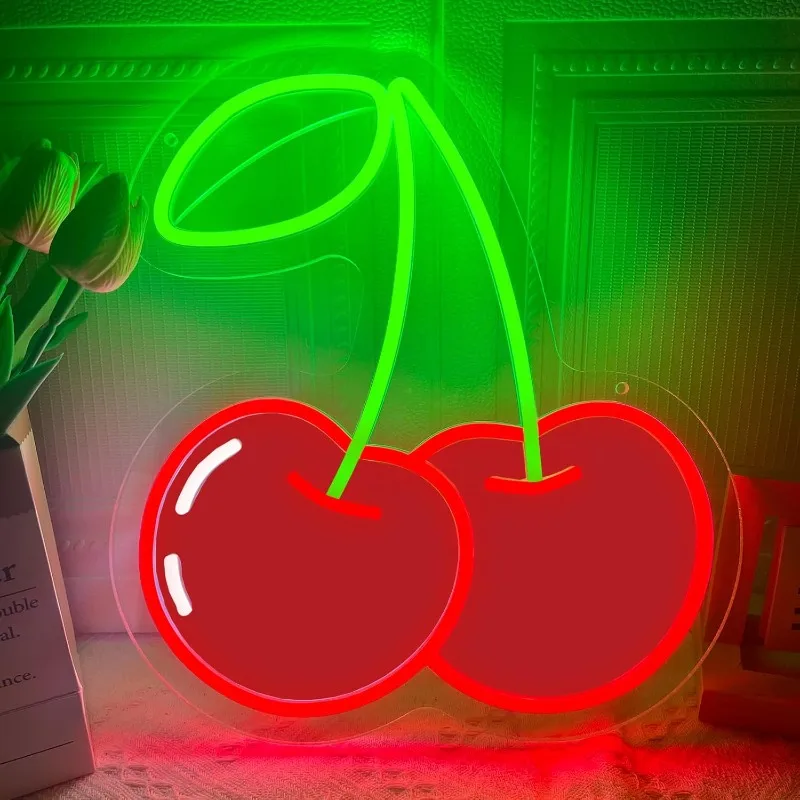 Cherry NeonSign for Wall Decor,Dimmable Red Printed CherriesNeonLights,Vibrant Fruit Themed NeonsLEDSignsBirthday Party (Cherry)