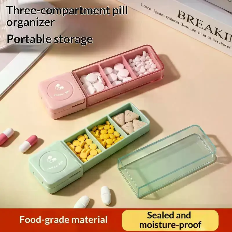 Portable Colorful 3 Spaces Medicine Case Health Care Container Case Pill Box Splitters Travel Pill Box Tiny Box Easy To Carry
