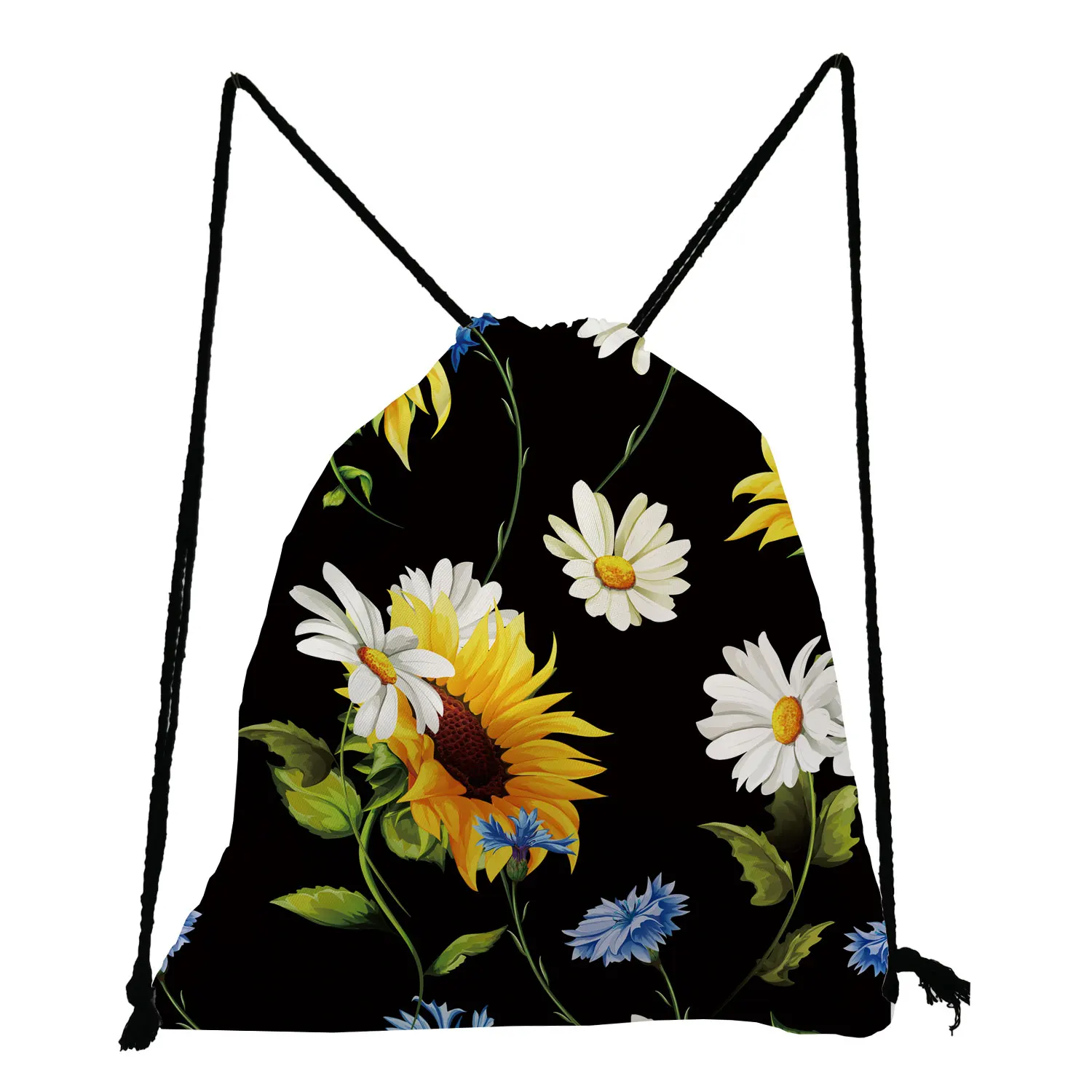 Maßge schneiderte Sonnenblumen bedruckte Kordel zug Taschen wieder verwendbare Mädchen Student Öko wieder verwendbare Softback Tasche Kunst Blumen Grafik Kinder rucksack