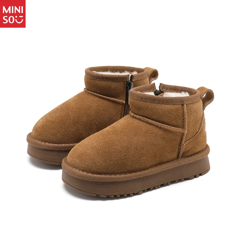

Зимние сапоги для девочек Miniso 2025, зимняя обувь на плюшевой подкладке и толстой теплой подошве для детей