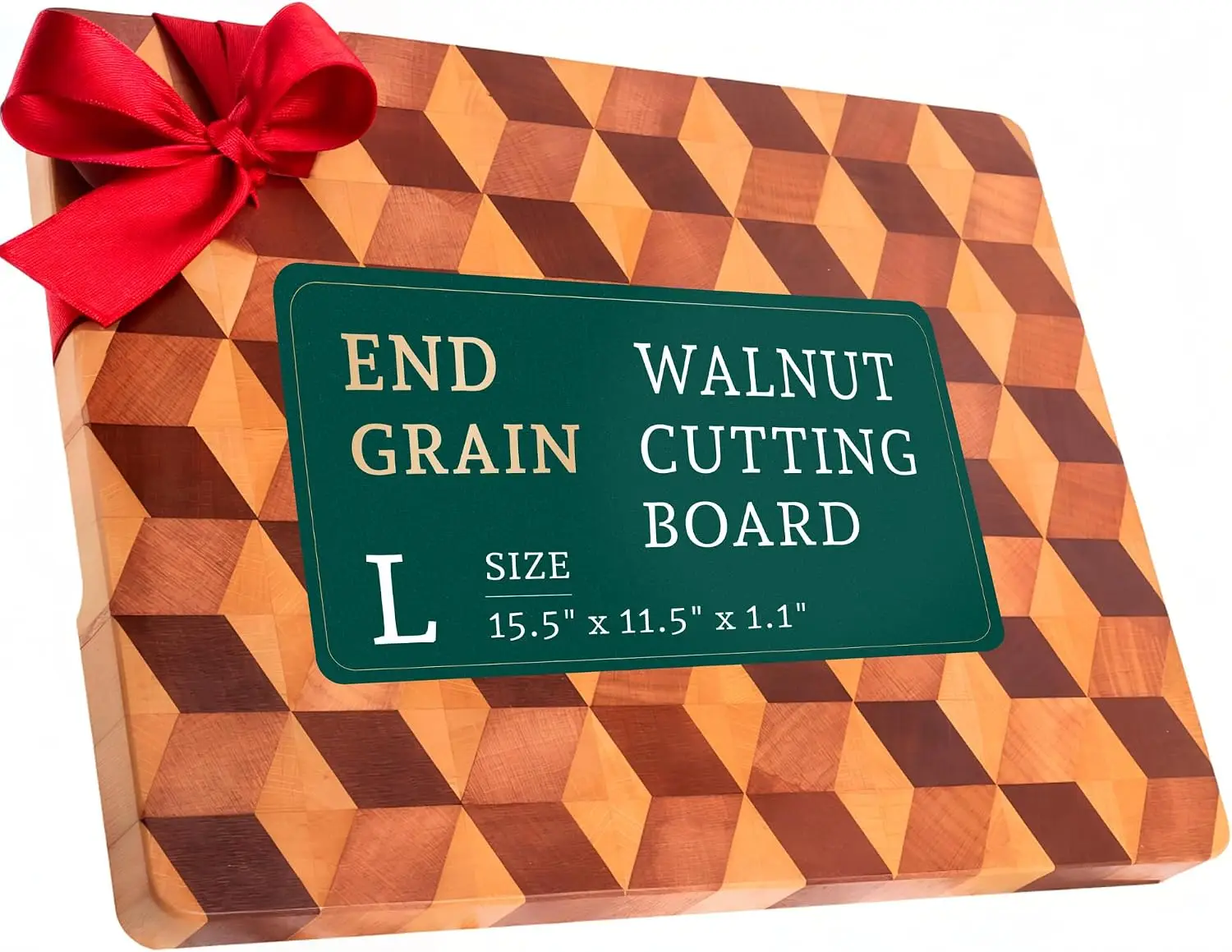 

End Grain Wooden Cutting Board 15.5"x11.5" - Walnut Hardwood Chopping Block with Non Slip Grips, Handmade 3D Design, Large Kitchen Butcher Block