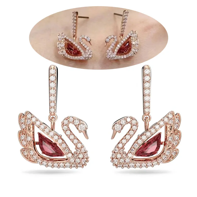 2024 New earrings Drop shaped Swan Red Crystal element earrings suitable for women exquisite high quality earrings jewelry gifts