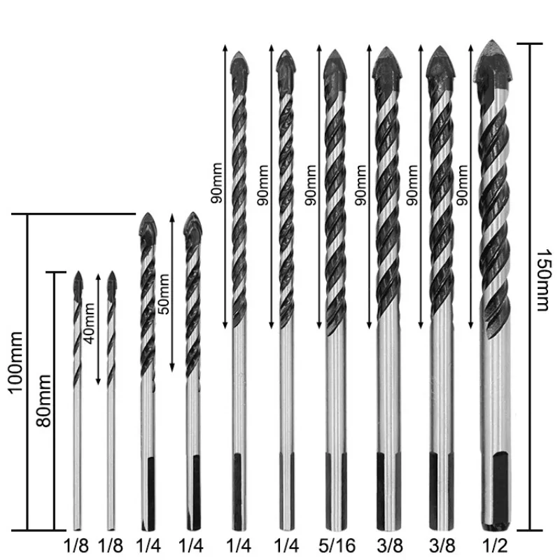 BIESUO Multifunctional Ceramic Wall Black Bit Marble Glass Tile Hole Opener Hand Drill Alloy Bit Set