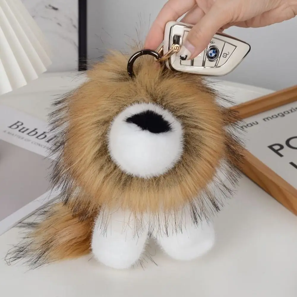 Kreatywny pluszowy lew z długą sierścią, zawieszka z ogonem, pluszowy brelok do kluczy z lwem, miękkie ozdoby, uroczy breloczek ze zwierzątkiem dla dzieci.