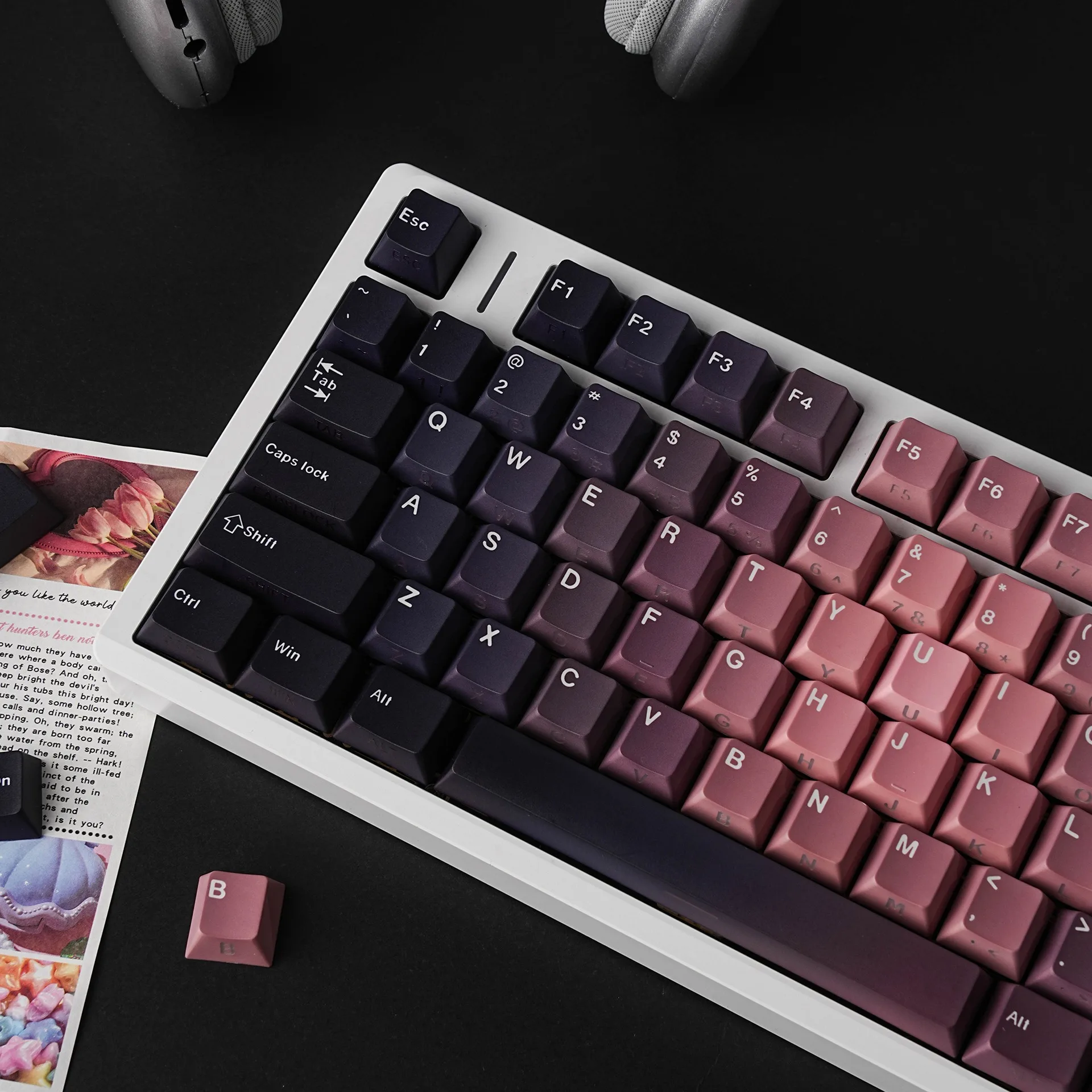 Mechanical Keyboard Gradient Side Printed Keycap Korean Russian Spanish French German UK Japanese Cherry Profile PBT Keycaps ISO