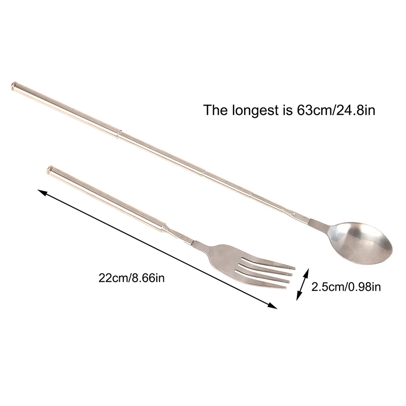 Dinner Fork Stainless Telescopic Extendable Fork Spoon Fruit Dessert Long Cutlery ForkBBQ Meat Fork Kitchen Dinnerware Tableware