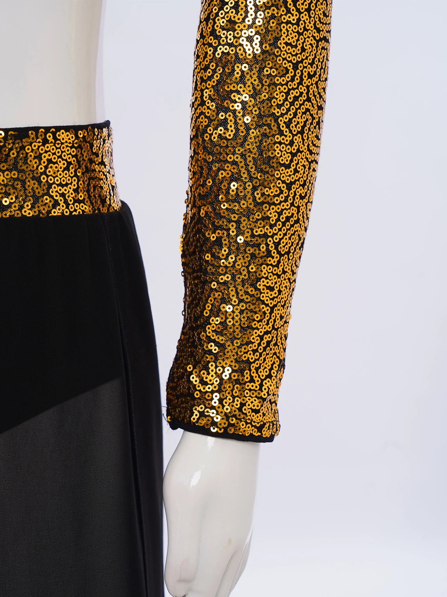 الفتيات ملابس رقص الجاز قطعتين مجموعة الترتر انقطاع الظهر اضغط على زر المحاصيل الأعلى تتدفق الشيفون واسعة الساق الجانب الشق الرقص السراويل #4