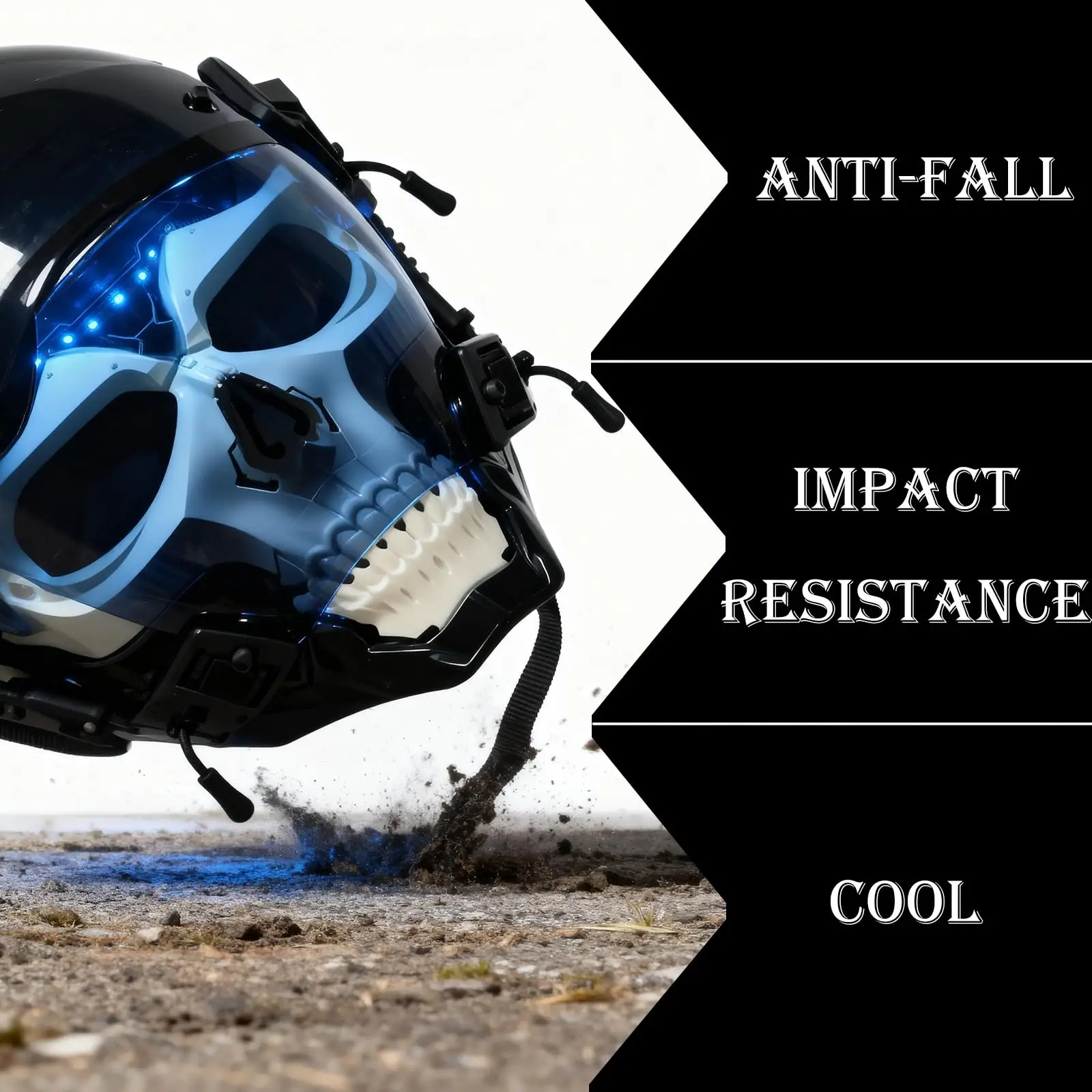 قناع قوطي الخيال العلمي المستقبلي، قناع واقٍ لكامل الوجه من Airsoft Skull، زي الهالوين التنكري مناسب للرياضات الخارجية CS #4