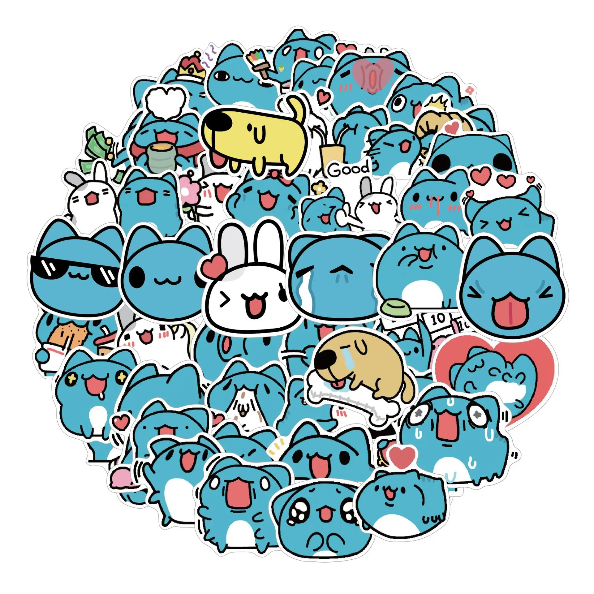 10/60PCS Cute Blue Bobo Meme Graffiti Sticker Capoo Cat Animal Cartoon Decal Notebook Phone Cup Guitar Fridge Waterproof Sticker view 3