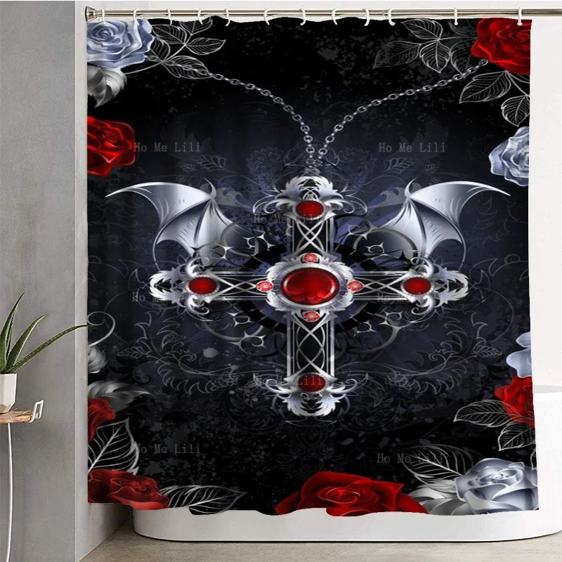 Pink Skull Dead Skeleton Head And Blue Roses Christian Art Santa Muert Prince With Thousand Enemies Shower Curtain By Ho Me Lili