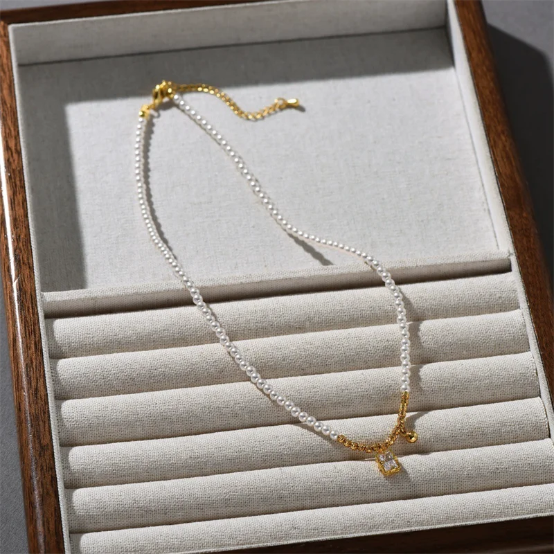 Catena per clavicola con ciondolo zircone perla vintage squisita da 3 mm per gioielli da donna eleganti con collana tutto-fiammifero