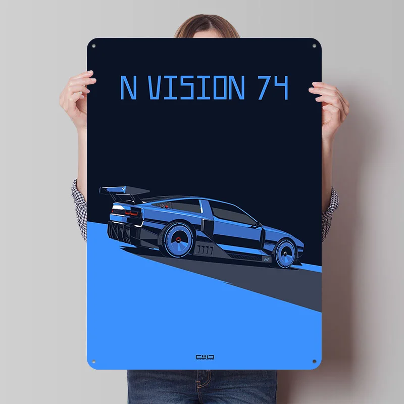 N Vision 74 Sports Car Poster Customized Vintage Metal Signs Wall Art Retro Tin Plaque for Fans Aesthetic Room Decor Men Home