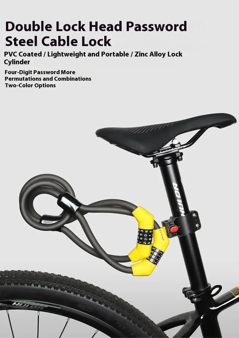 TTPRO 10mm Fahrradschloss aus gehärtetem Stahlkabel | Elektrische Anti-Bolzen-Schere mit Doppelkopf-Passwortschloss – Detail 1