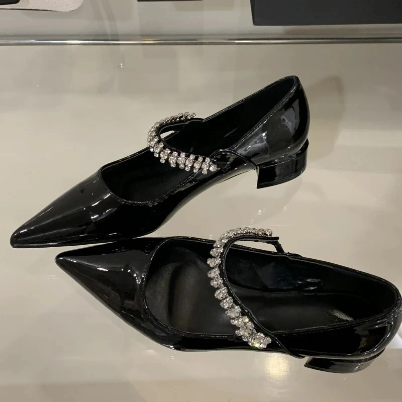 

Aneikeh Street Style Spring Summer Elegant Pointed Toe Crystal Leopard Print Women Pumps Square Low Heels Party Dress Shoes