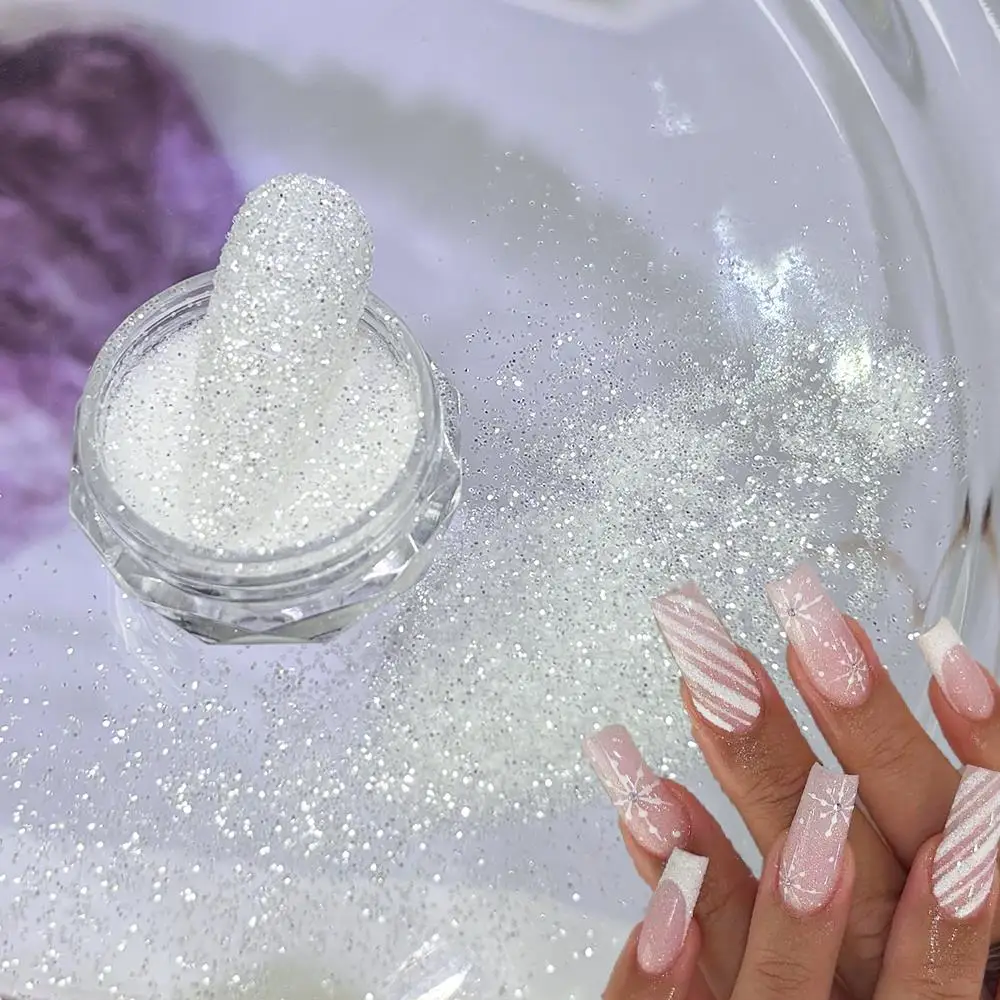 1.5g/병 화이트 스노우플레이크 슈가 네일 파우더 바다 반짝이 소금 크리스탈 다이아몬드 피그먼트 더스트 DIY 겨울 크리스마스 매니큐어 장식