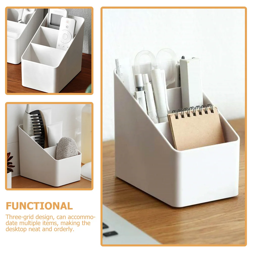 Remote Control Desktop Organizer Storage Box Three-Compartment Makeup Cosmetics Storage Holder Pen Case Office Desk Organizer