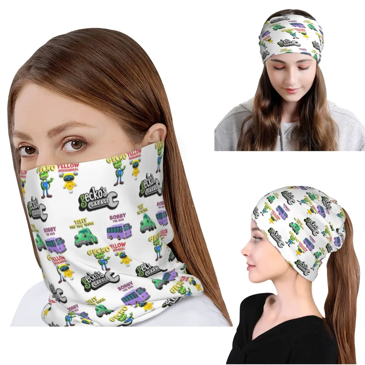 Garage Geckos Pack 5 Gecko Bandana Halstuch Wickelschal Multifunktions-Sturmhaube Mütze für Männer Frauen Erwachsene Winter
