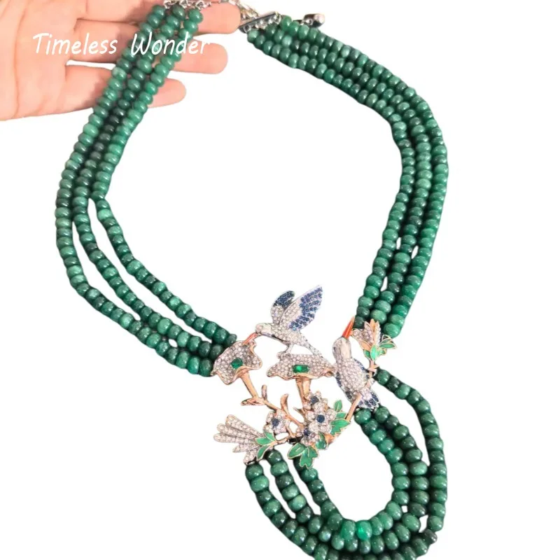 Timeless Wonder Fancy Zircon Birds Glass Beaded Pave Necklaces for Women Designer Jewelry Runway Rare Top Trendy Gift Neat 2662